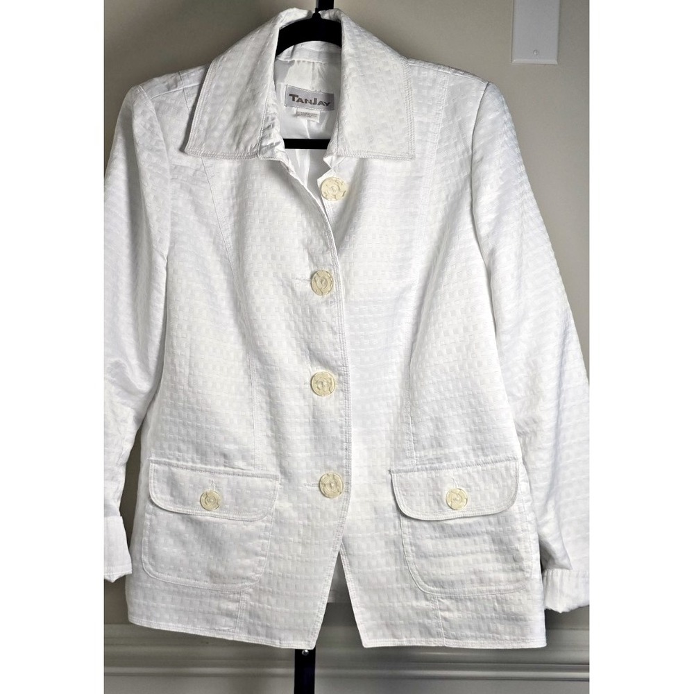 Tanjay Women's 10 Blazer White Lightweight Button‎ Up Jacket Buttons Pockets